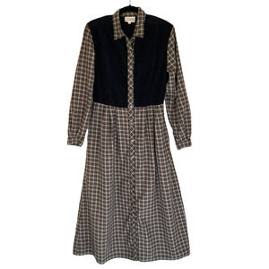 Vintage Susan Bristol Cottage Plaid Corduroy Midi Dress